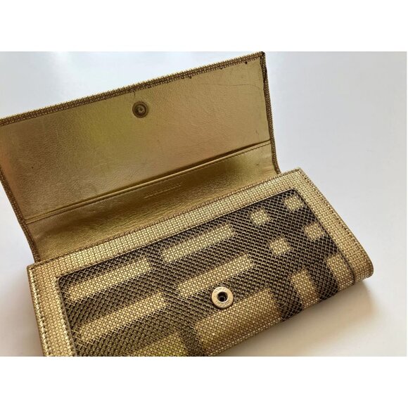 Burberry Haymarket Check Canvas Gold Leather Wallet Card Holder - Picture 4 of 10